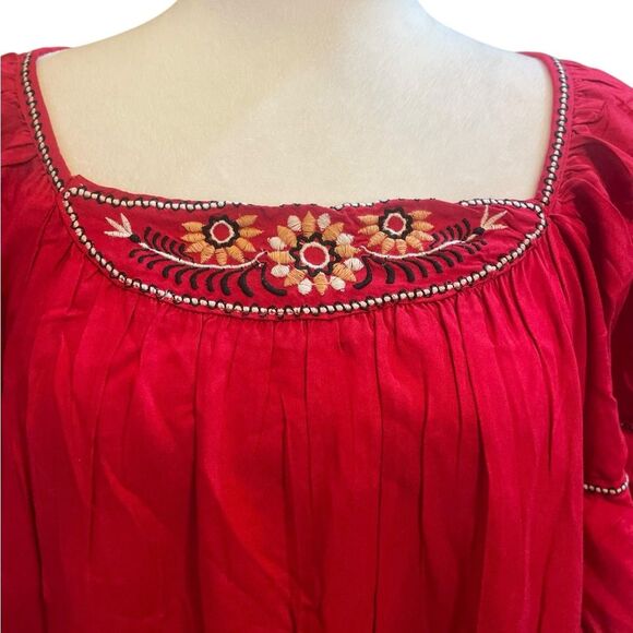 Max Studio Embroidered Rayon Dobby Ruffle Dress Womens Size XS New Red - Picture 7 of 13